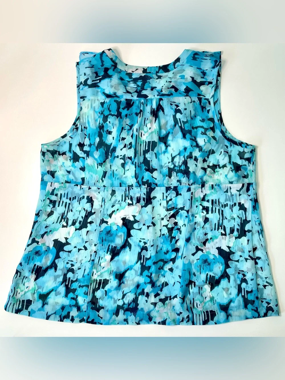 Lane Bryant Blue Multi-Colored Floral Ruffle V-Neck Empire Waist Top Sz 18/22 W